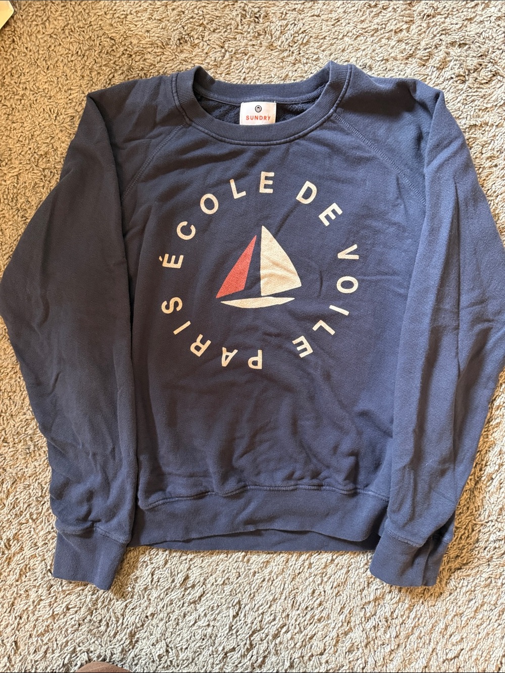 SUNDRY size 0 Navy crewneck Paris È Cole De Voile